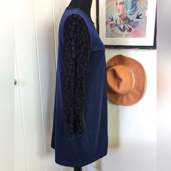 Diane Von Furstenberg Kivel Lace Silk Dress in Marine Blue Black, sz M EUC - Picture 6 of 14